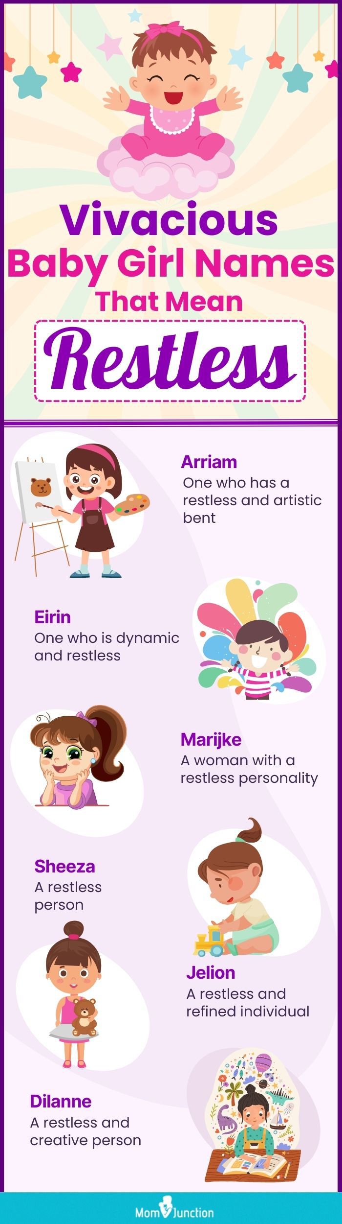 vivacious baby girl names that mean restless (infographic)