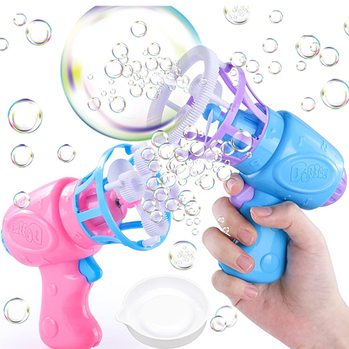 JOYIN 2 Bubble Guns with 2 Bottles Bubble Refill Solution (10 oz Total),  Bubble Machine for Toddlers 1-3, Bubble Blaster Party Favors, Summer Toy