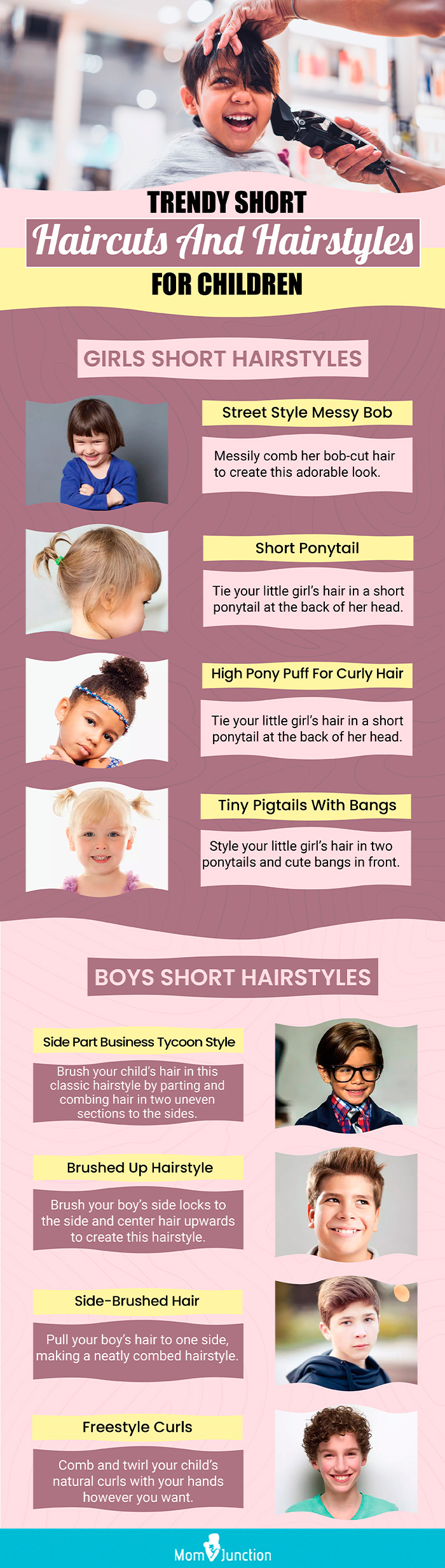 trendy short haircuts and hairstyles for children (infographic)