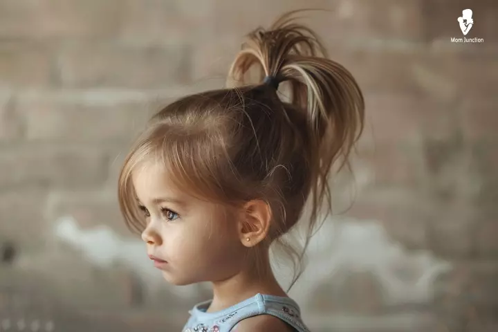 Single fountain pigtail, toddler girl haircut