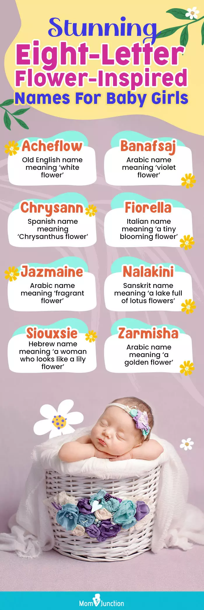 stunning eight letter flower inspired names for baby girls (infographic)