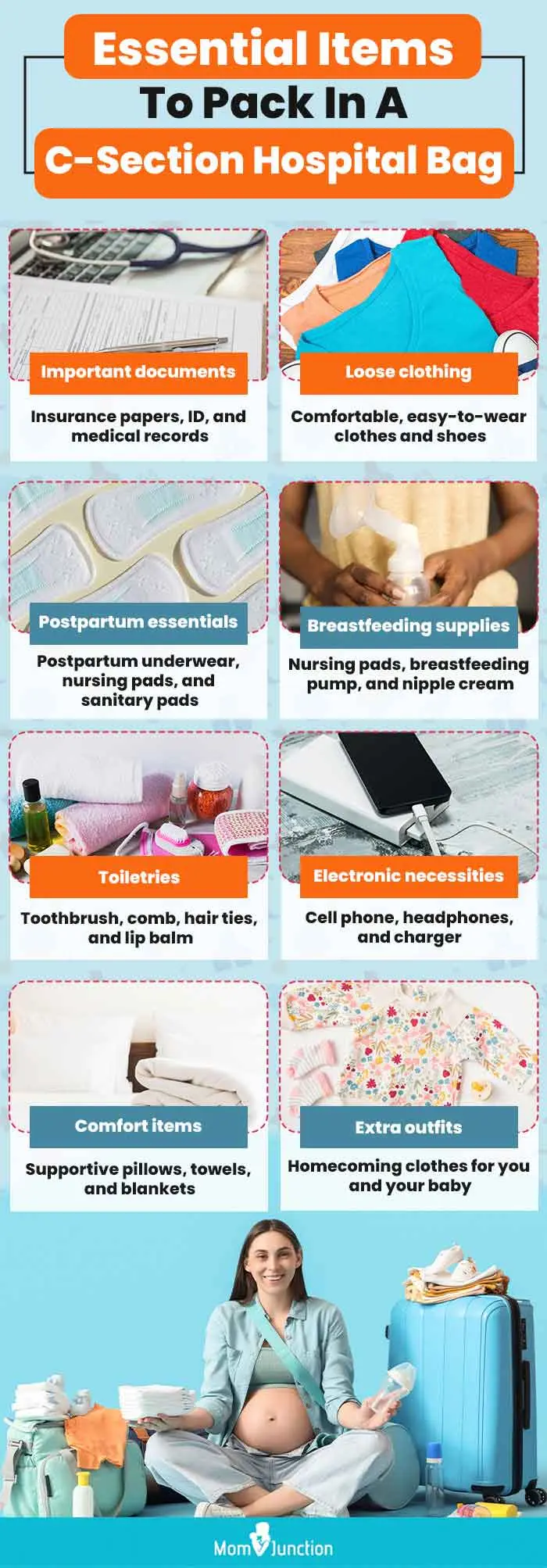 essential items to pack in a c section hospital bag (infographic)