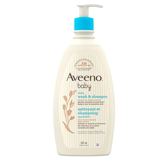 Aveeno Baby Daily Moisture Gentle Body Wash & Shampoo with Oat Extract, 2-in-1 Baby Bath Wash & Hair Shampoo, Tear- & Paraben-Free for Hair & Sensitive Skin, Lightly Scented, 18 fl. oz