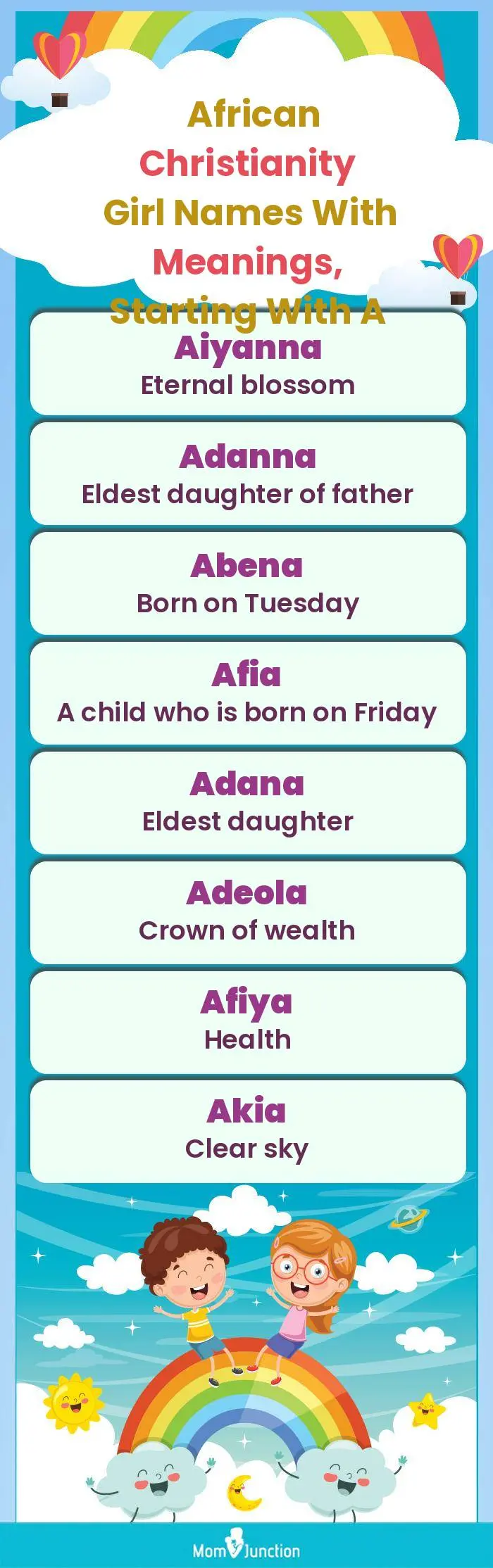  African Christianity Girl Names with Meanings, Starting With A(infographic)