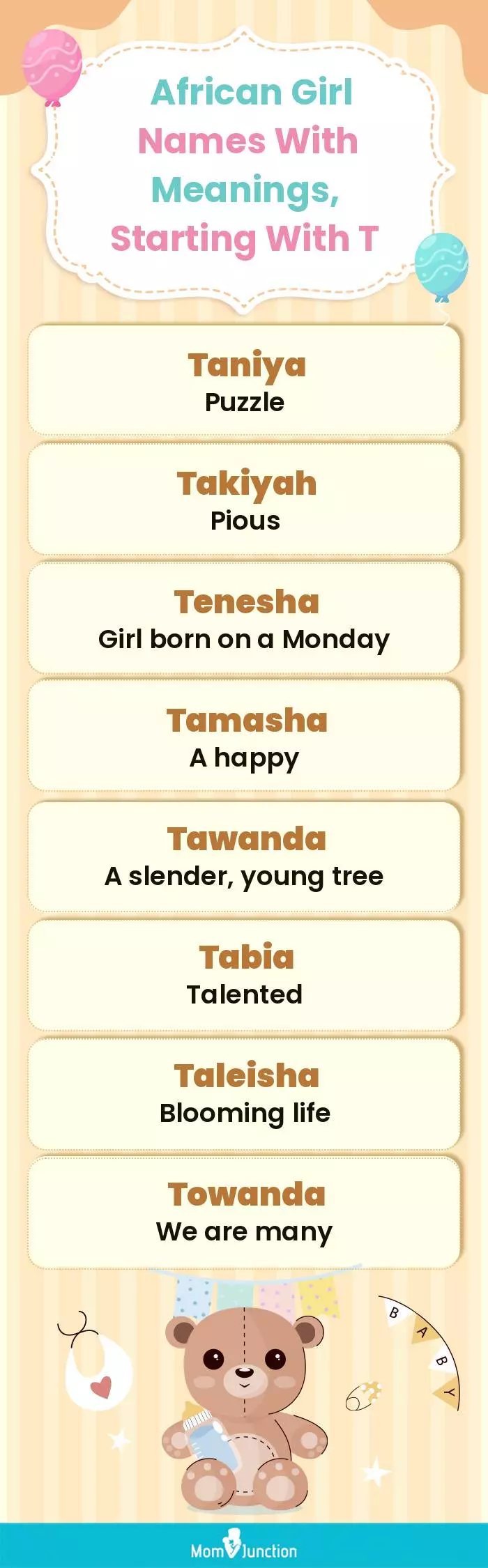  African Girl Names with Meanings, Starting With T(infographic)