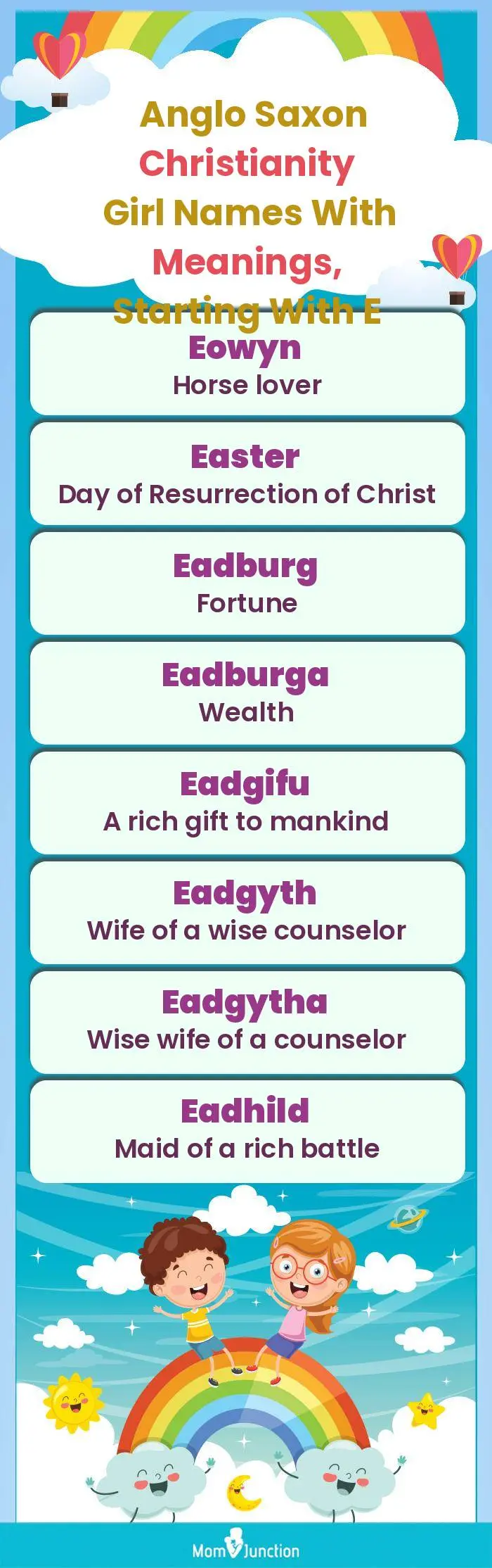  Anglo Saxon Christianity Girl Names with Meanings, Starting With E(infographic)