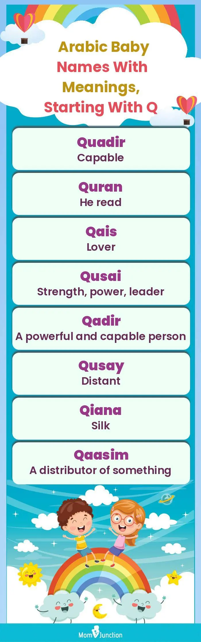  Arabic Baby Names with Meanings, Starting With Q(infographic)