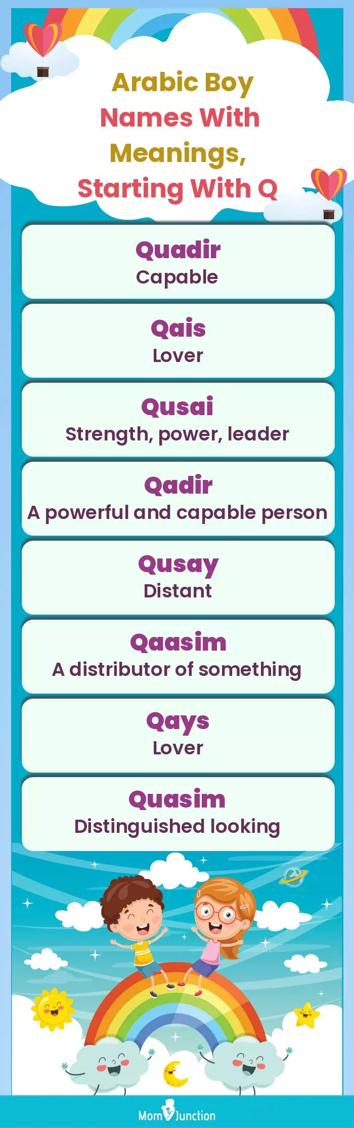  Arabic Boy Names with Meanings, Starting With Q(infographic)