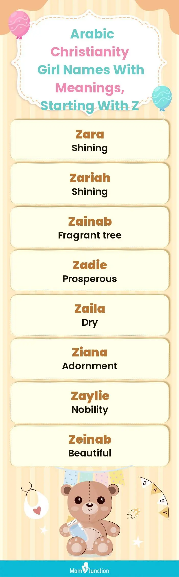  Arabic Christianity Girl Names with Meanings, Starting With Z(infographic)