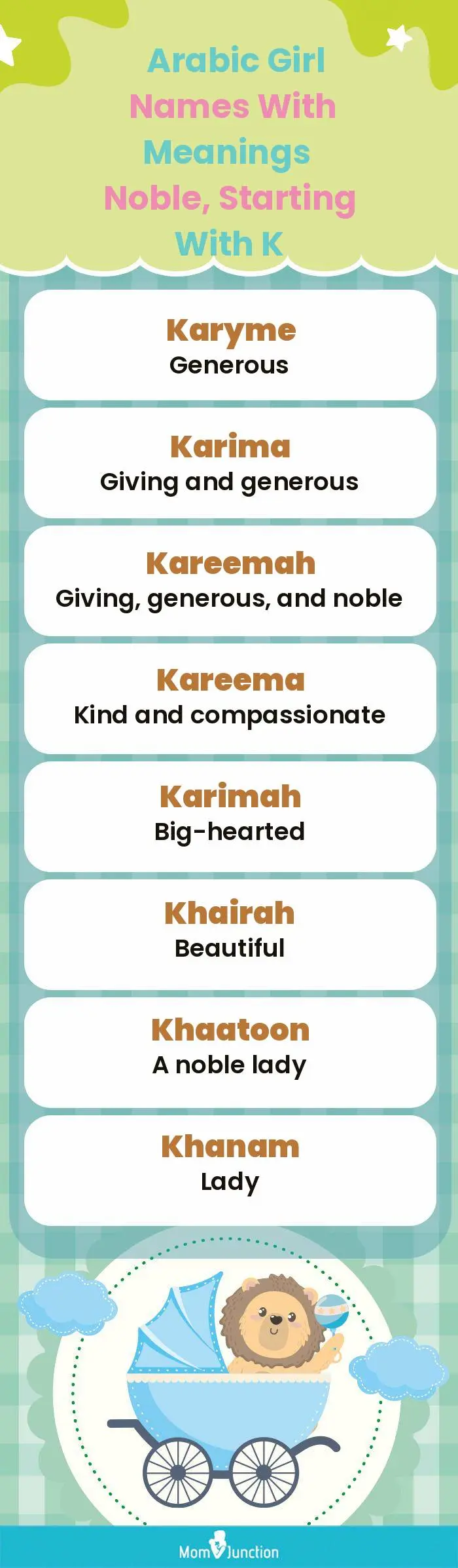  Arabic Girl Names with Meanings Noble, Starting With K(infographic)