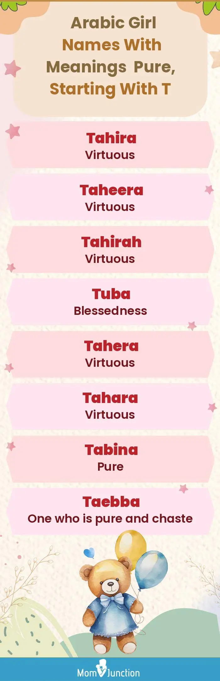  Arabic Girl Names with Meanings Pure, Starting With T(infographic)