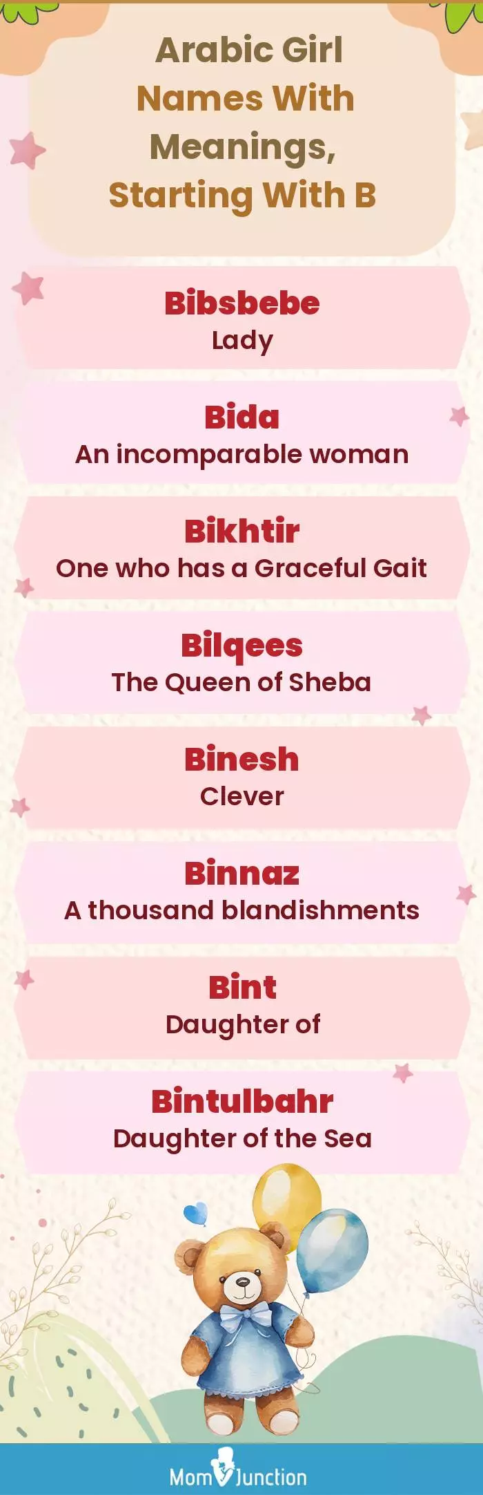  Arabic Girl Names with Meanings, Starting With B(infographic)