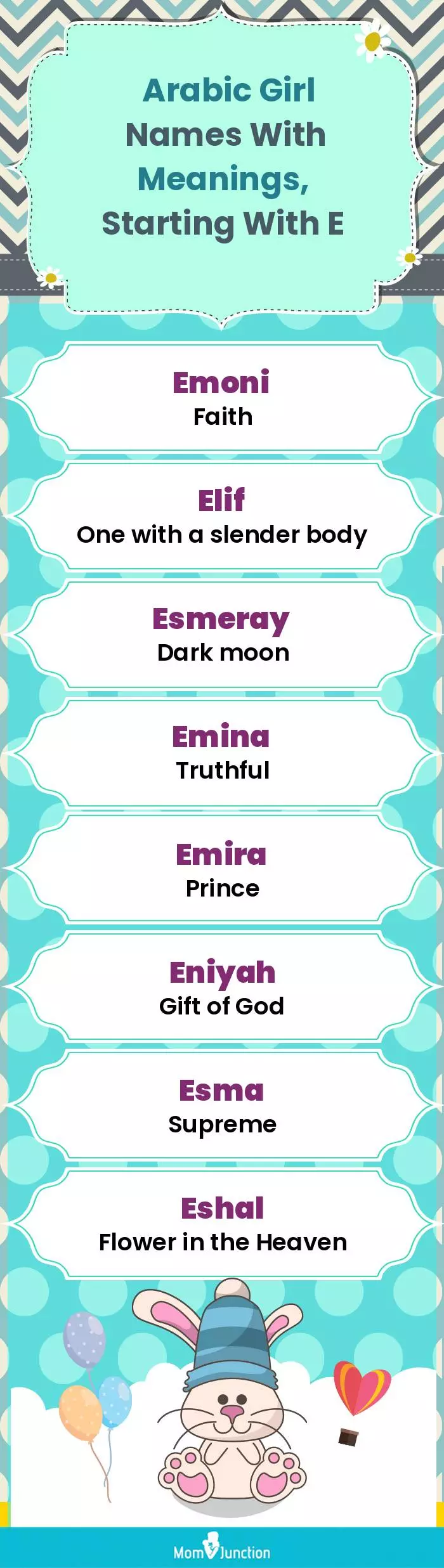  Arabic Girl Names with Meanings, Starting With E(infographic)