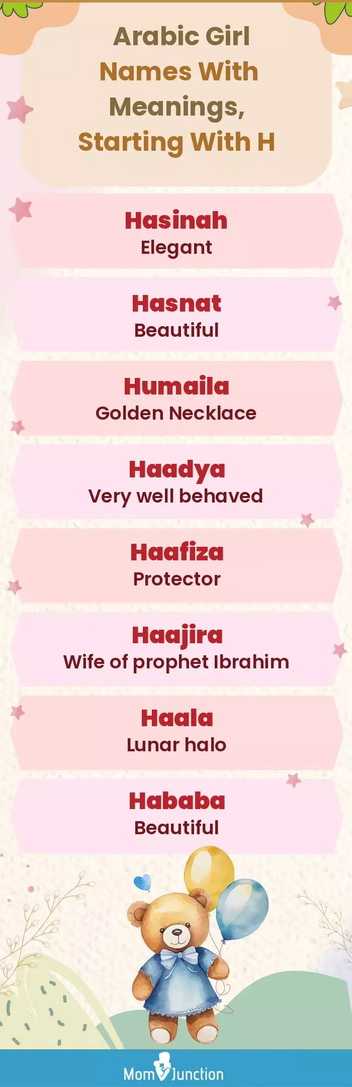  Arabic Girl Names with Meanings, Starting With H(infographic)