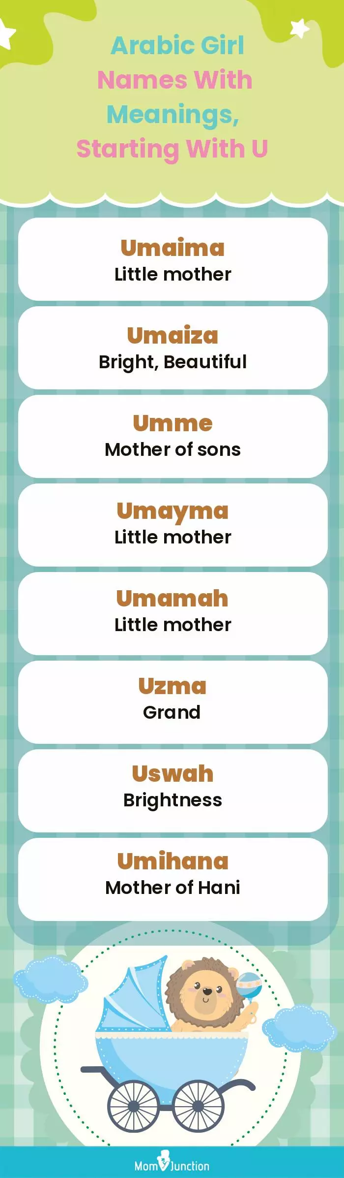  Arabic Girl Names with Meanings, Starting With U(infographic)