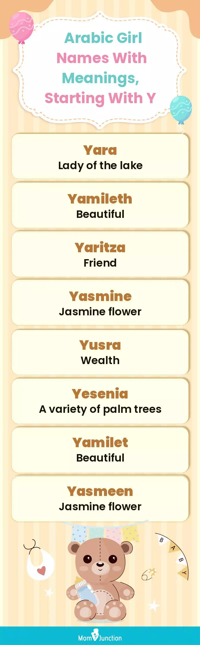  Arabic Girl Names with Meanings, Starting With Y(infographic)