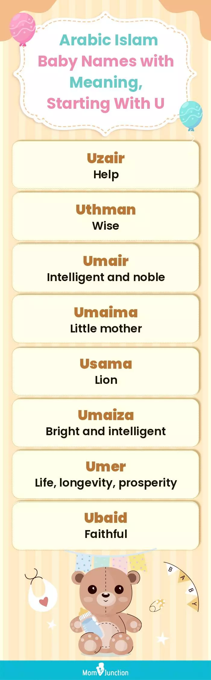  Arabic Islam Baby Names with Meaning, Starting With U(infographic)