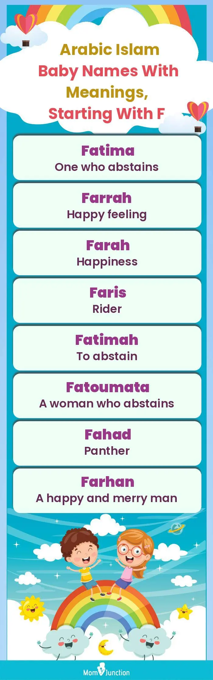  Arabic Islam Baby Names with Meanings, Starting With F(infographic)