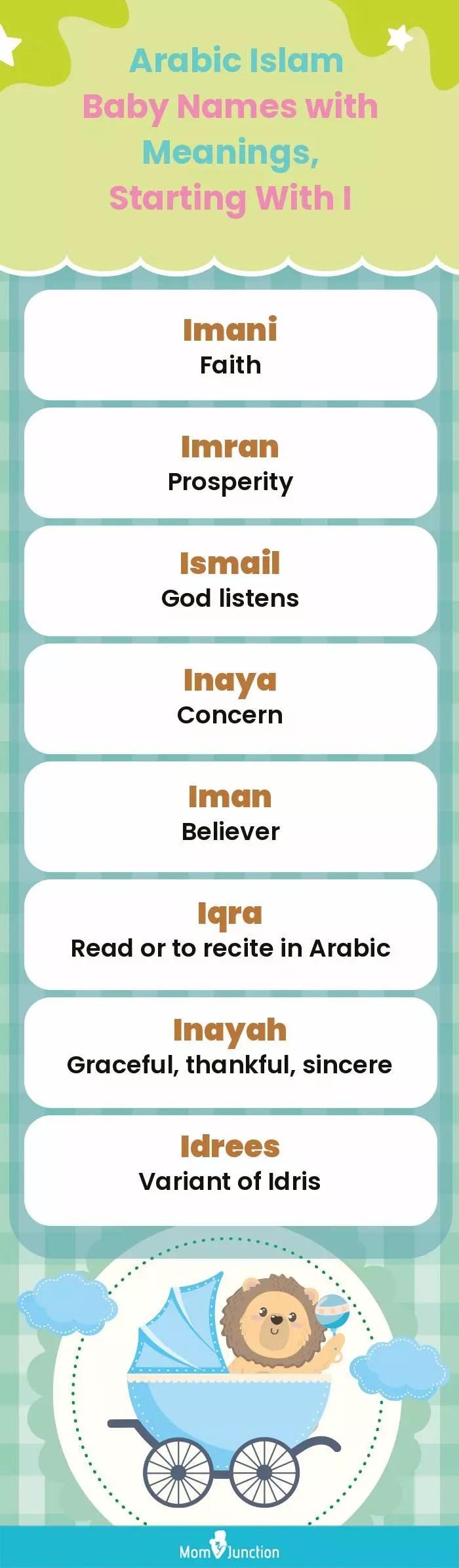  Arabic Islam Baby Names with Meanings, Starting With I(infographic)