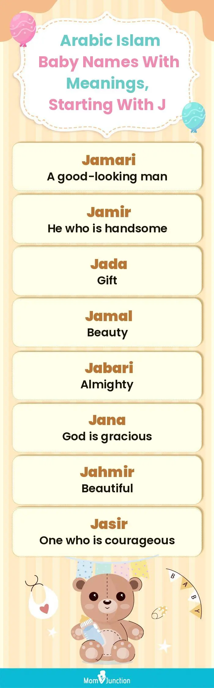  Arabic Islam Baby Names with Meanings, Starting With J(infographic)