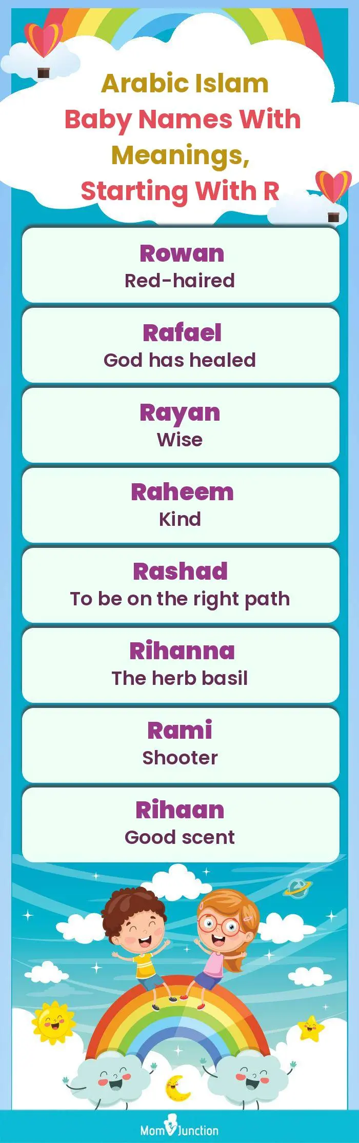  Arabic Islam Baby Names with Meanings, Starting With R(infographic)