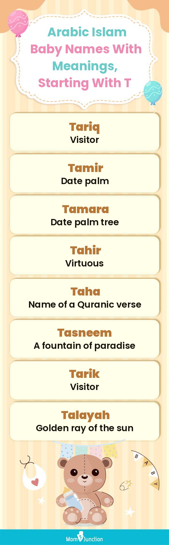  Arabic Islam Baby Names with Meanings, Starting With T(infographic)