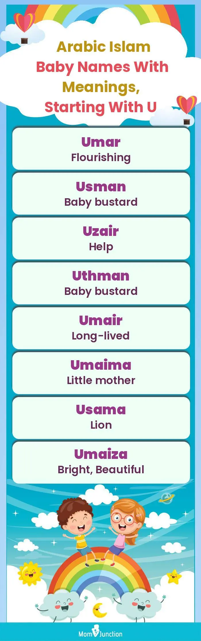  Arabic Islam Baby Names with Meanings, Starting With U(infographic)