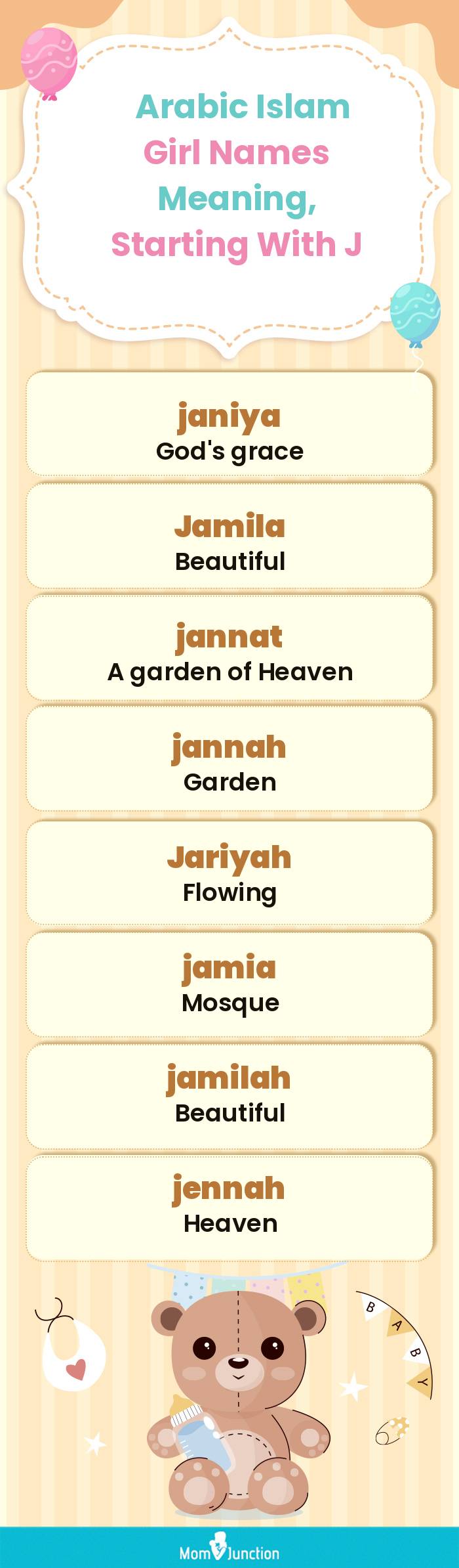  Arabic Islam Girl Names Meaning, Starting With J(infographic)