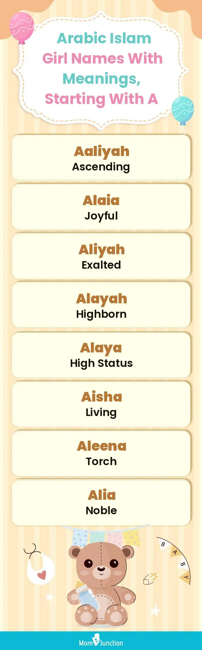  Arabic Islam Girl Names with Meanings, Starting With A(infographic)