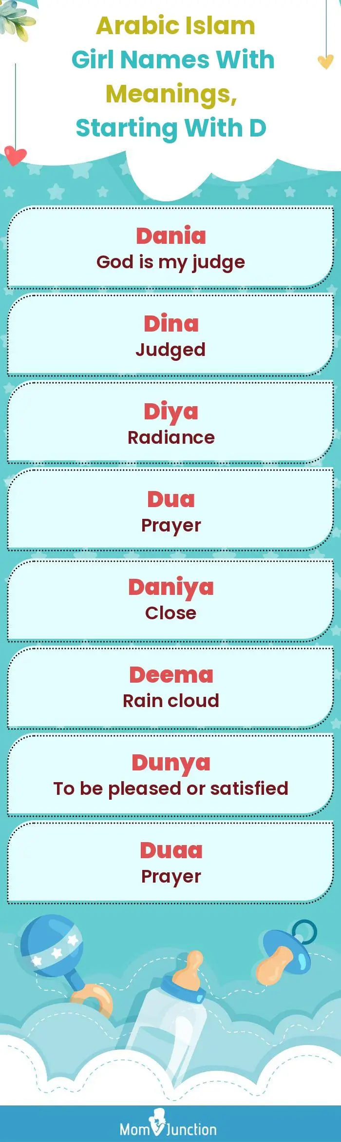  Arabic Islam Girl Names with Meanings, Starting With D(infographic)