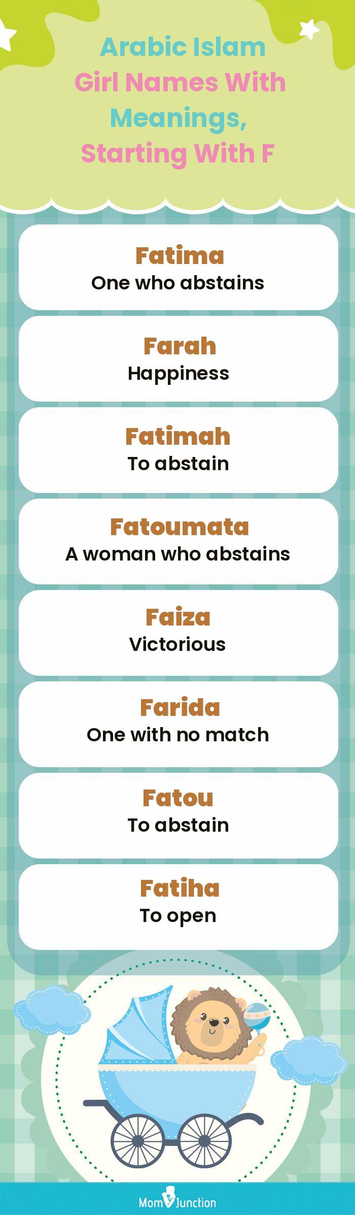  Arabic Islam Girl Names with Meanings, Starting With F(infographic)