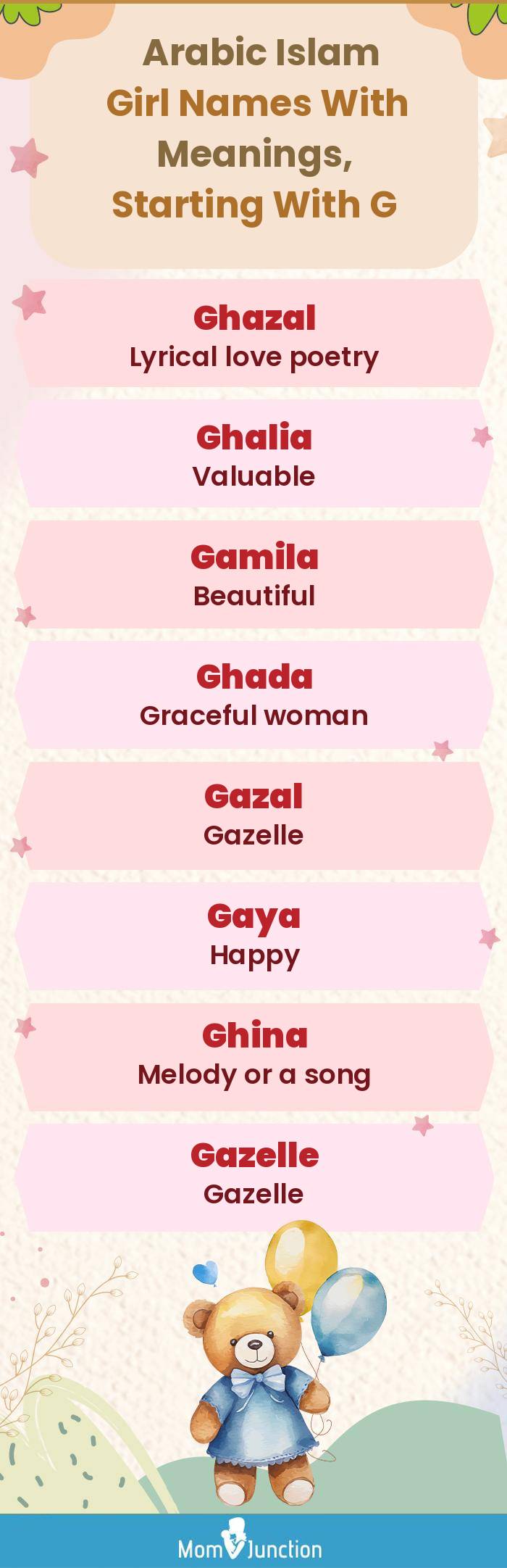  Arabic Islam Girl Names with Meanings, Starting With G(infographic)