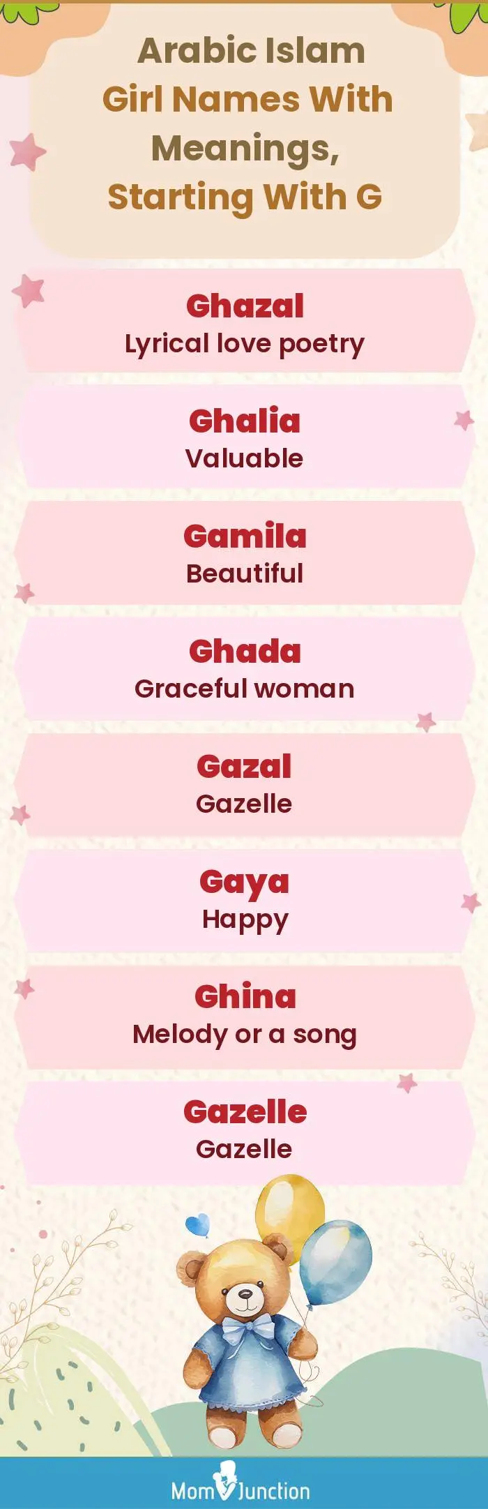  Arabic Islam Girl Names with Meanings, Starting With G(infographic)