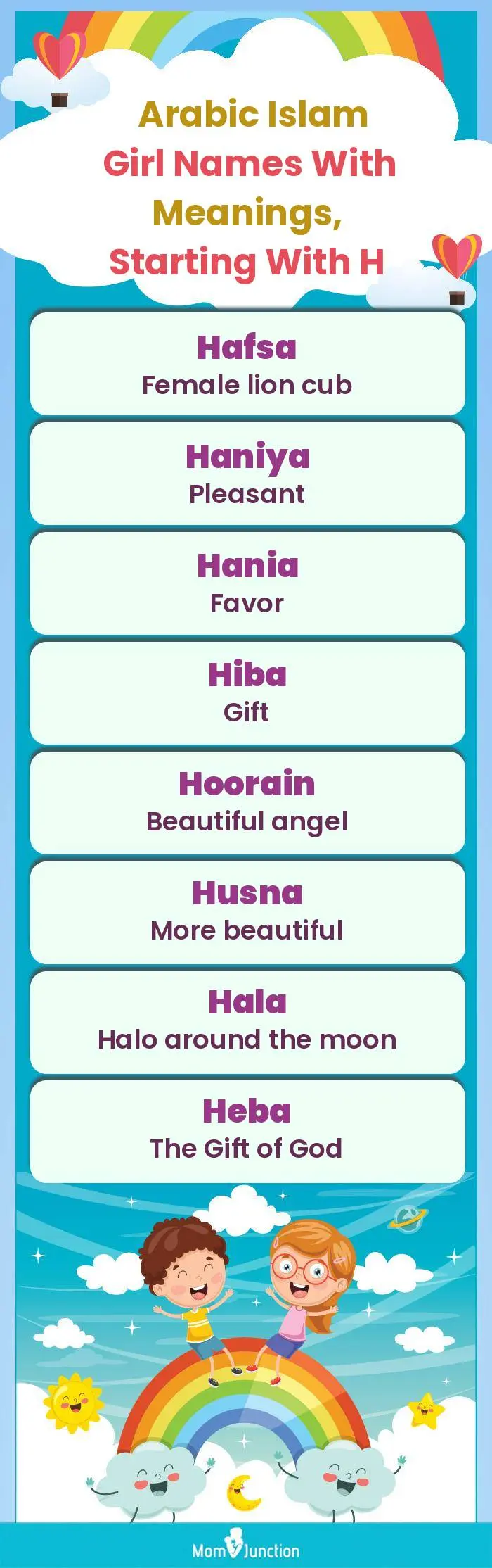  Arabic Islam Girl Names with Meanings, Starting With H(infographic)