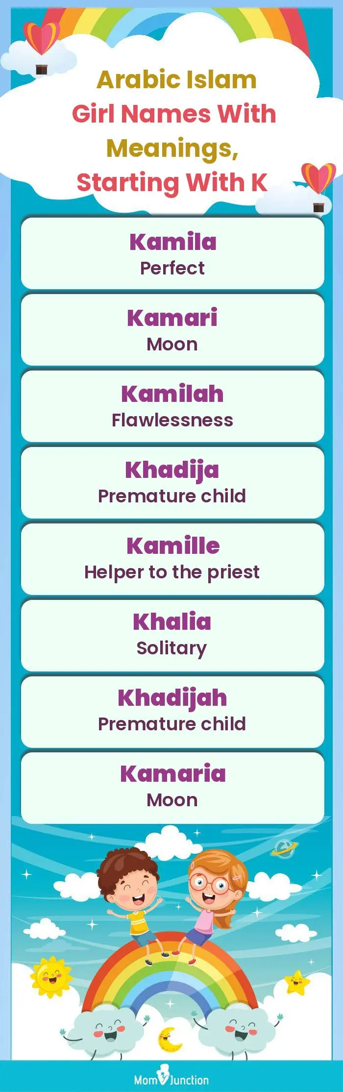  Arabic Islam Girl Names with Meanings, Starting With K(infographic)