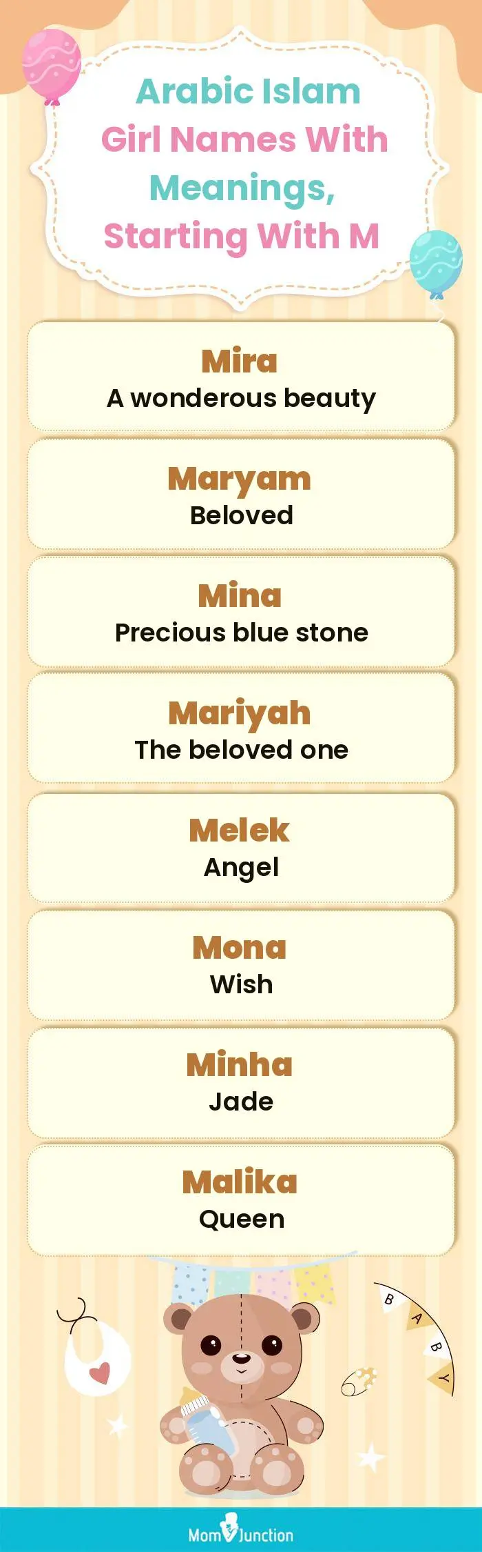  Arabic Islam Girl Names with Meanings, Starting With M(infographic)