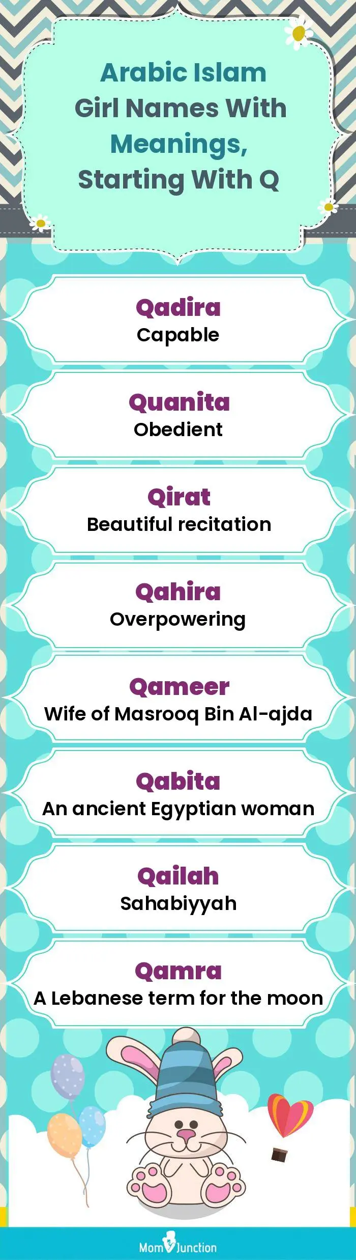  Arabic Islam Girl Names with Meanings, Starting With Q(infographic)