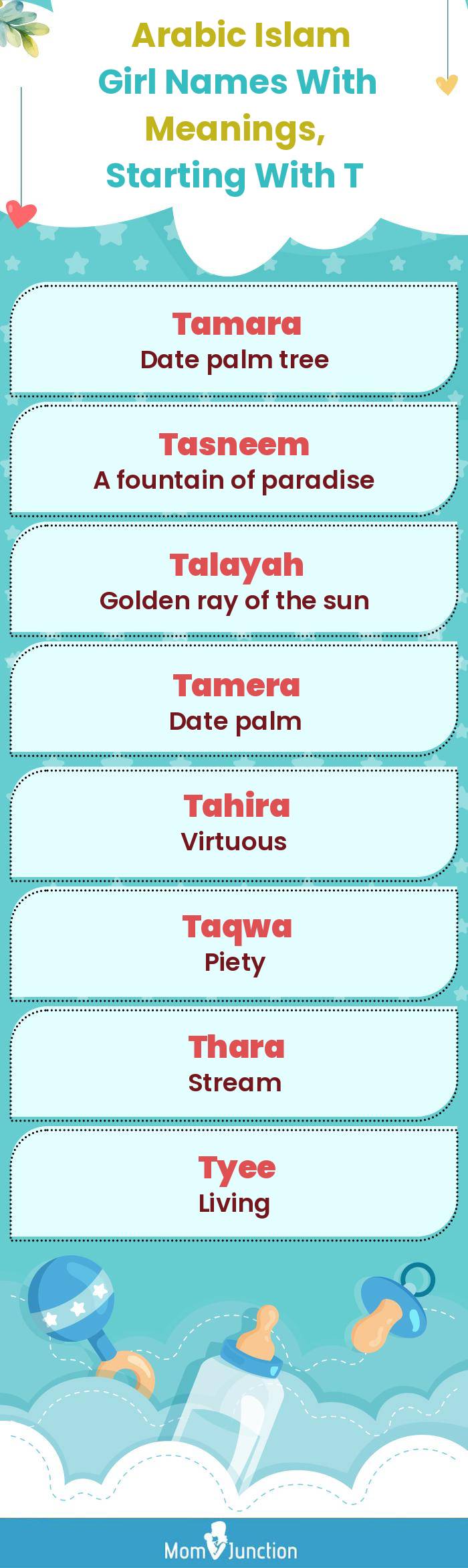  Arabic Islam Girl Names with Meanings, Starting With T(infographic)