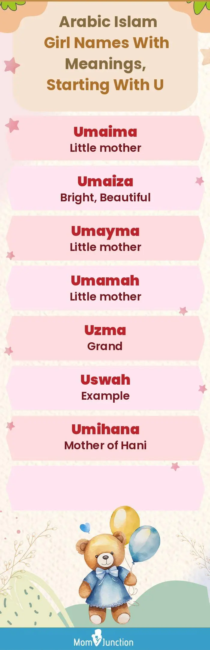  Arabic Islam Girl Names with Meanings, Starting With U(infographic)