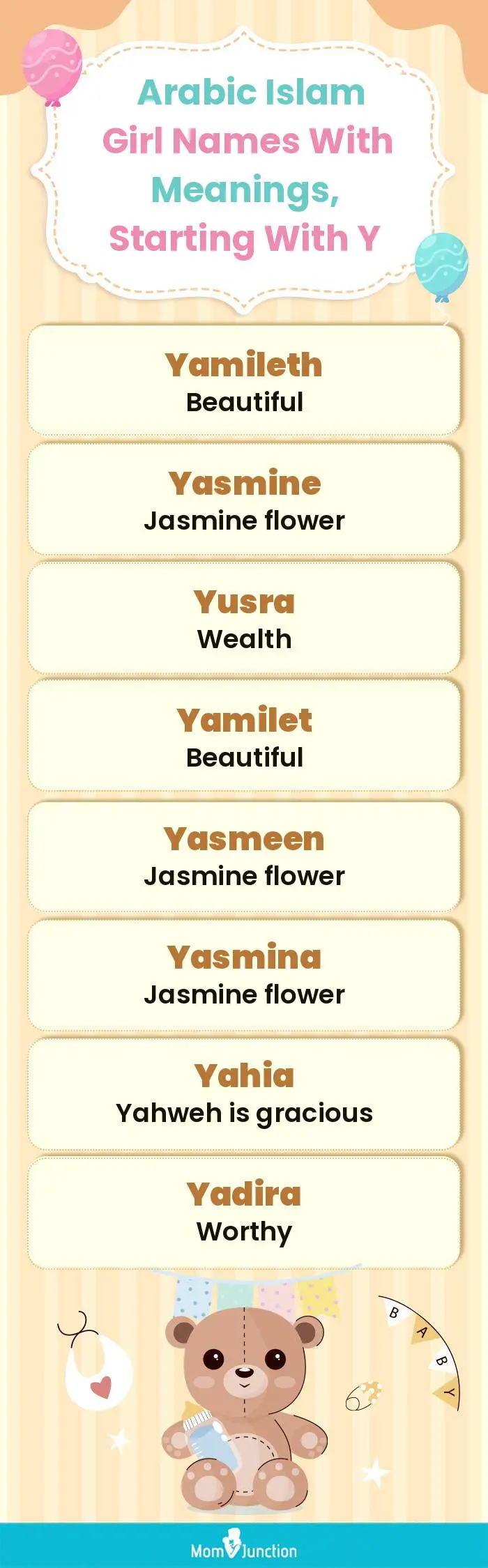  Arabic Islam Girl Names with Meanings, Starting With Y(infographic)