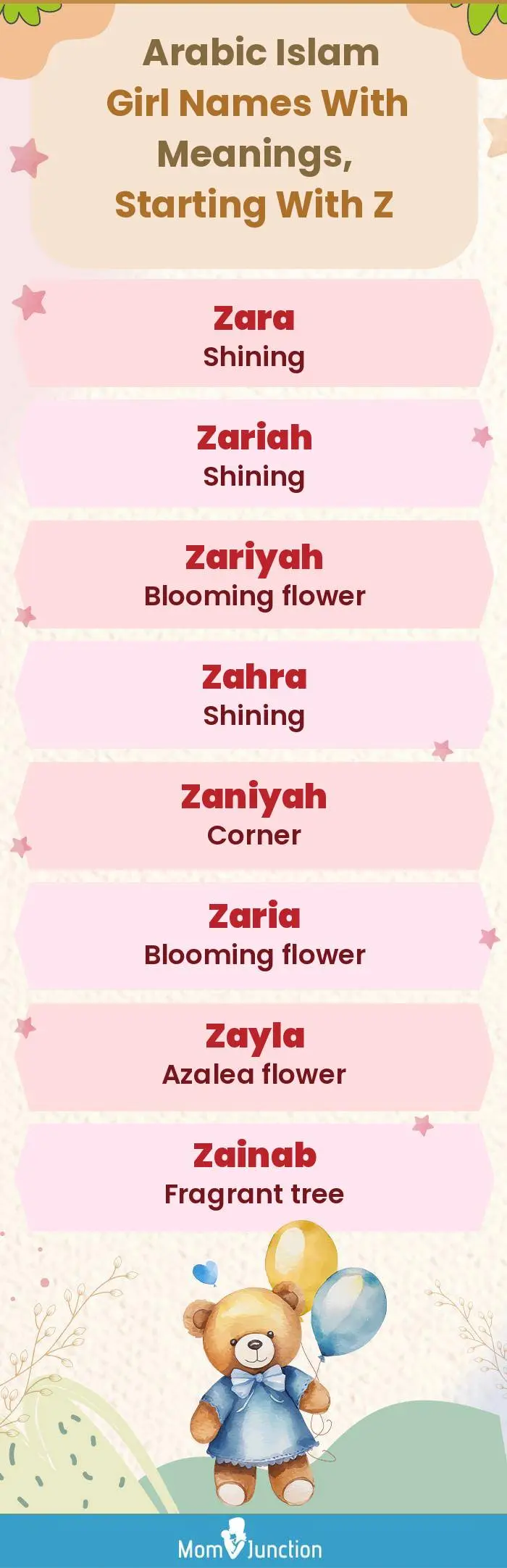  Arabic Islam Girl Names with Meanings, Starting With Z(infographic)