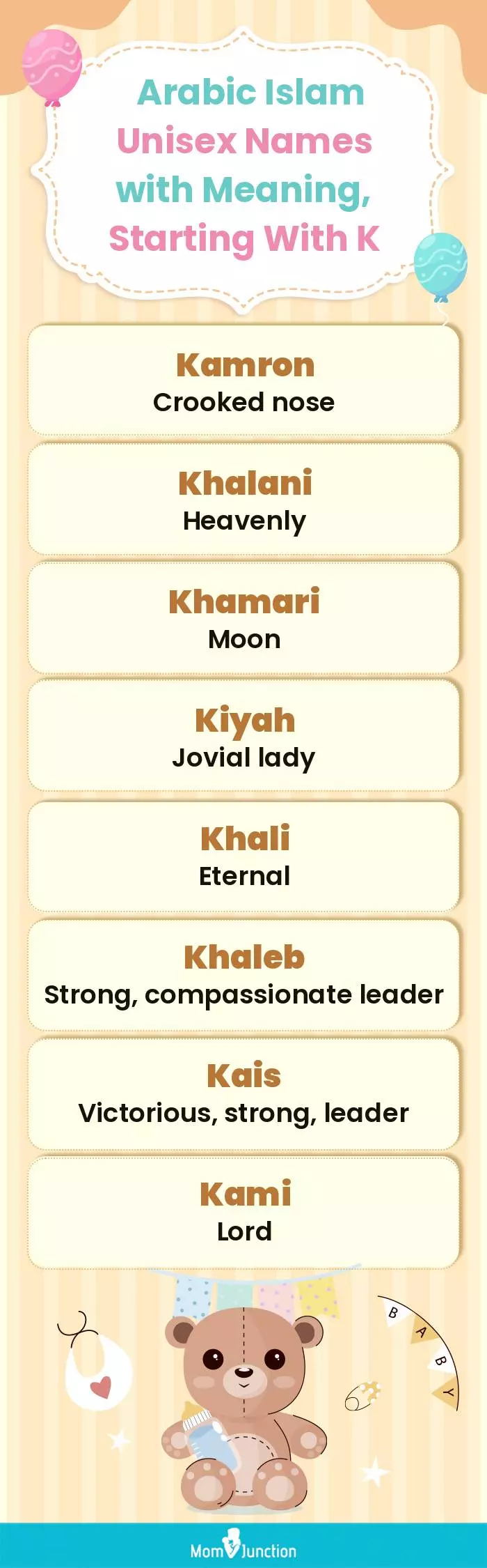  Arabic Islam Unisex Names with Meaning, Starting With K(infographic)