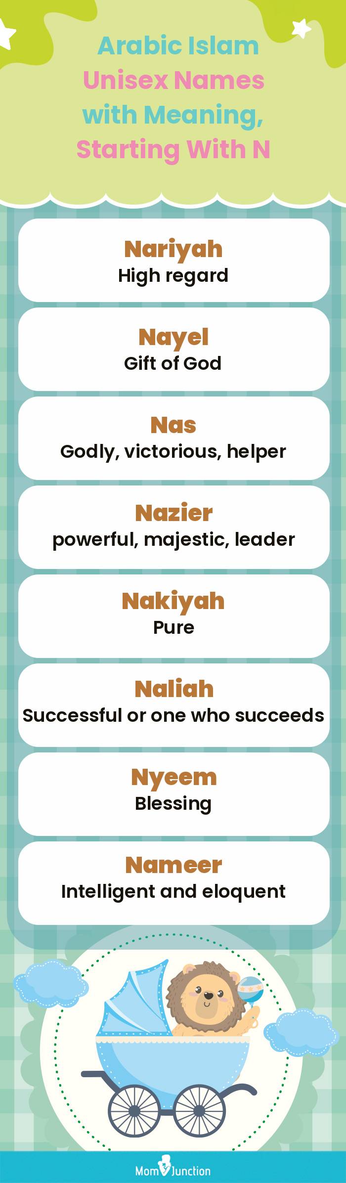  Arabic Islam Unisex Names with Meaning, Starting With N(infographic)