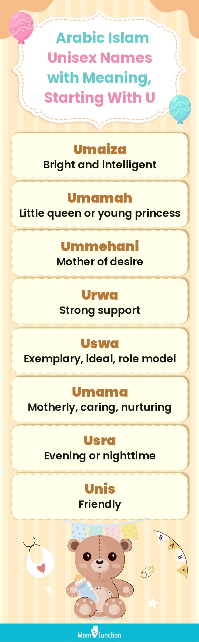  Arabic Islam Unisex Names with Meaning, Starting With U(infographic)