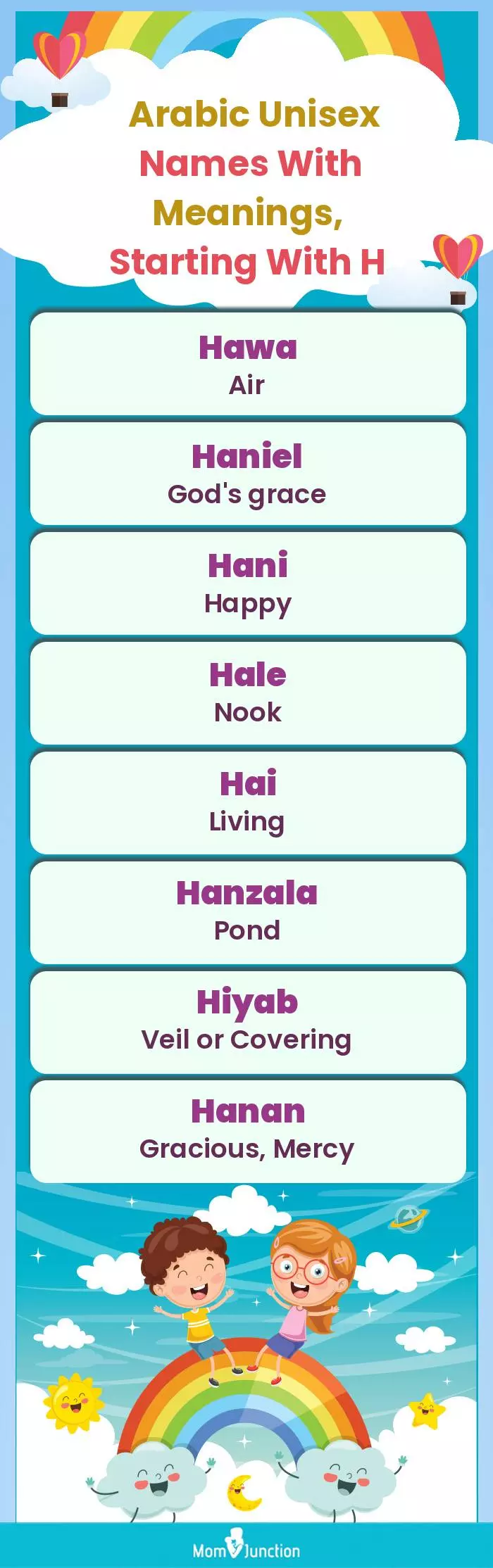  Arabic Unisex Names with Meanings, Starting With H(infographic)