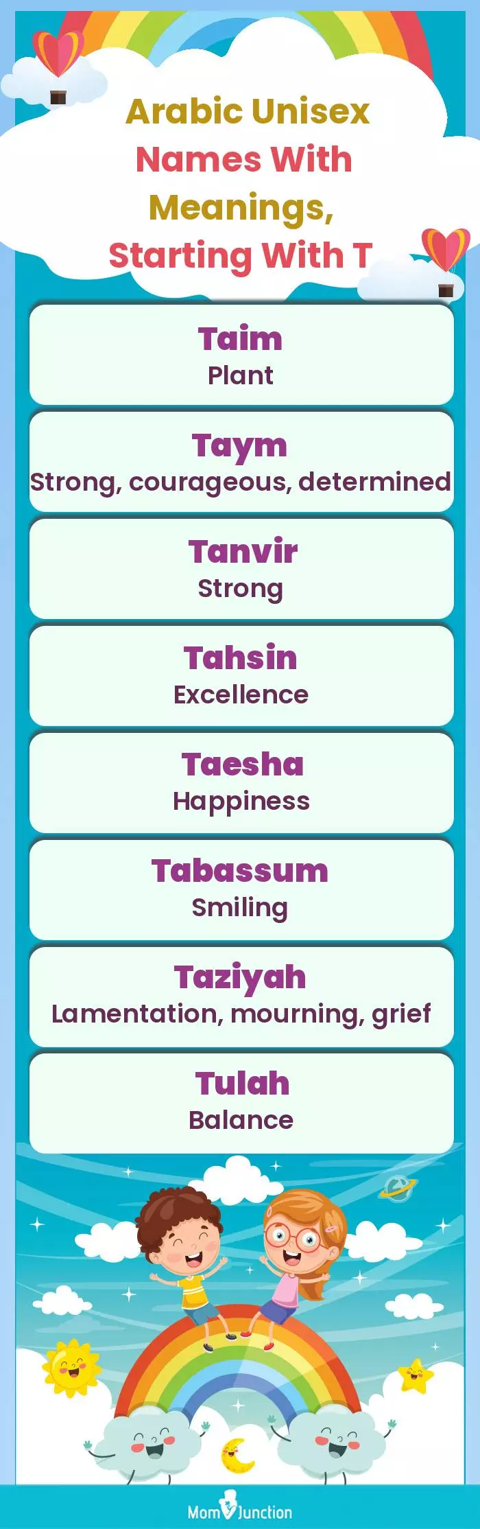  Arabic Unisex Names with Meanings, Starting With T(infographic)