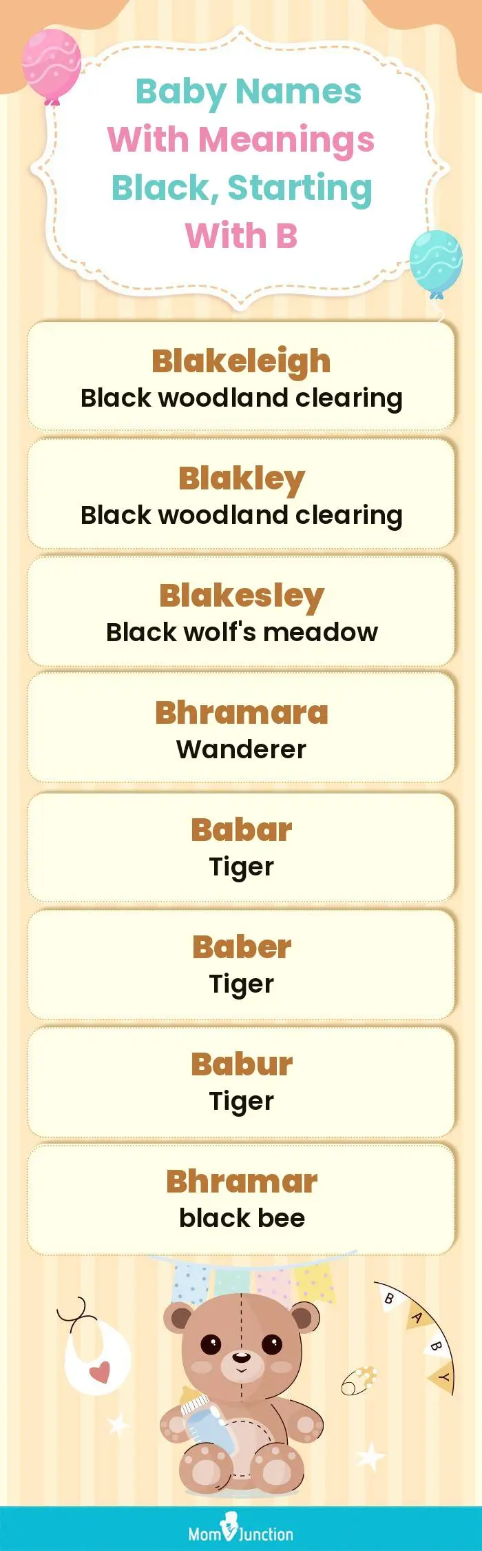  Baby Names with Meanings Black, Starting With B(infographic)