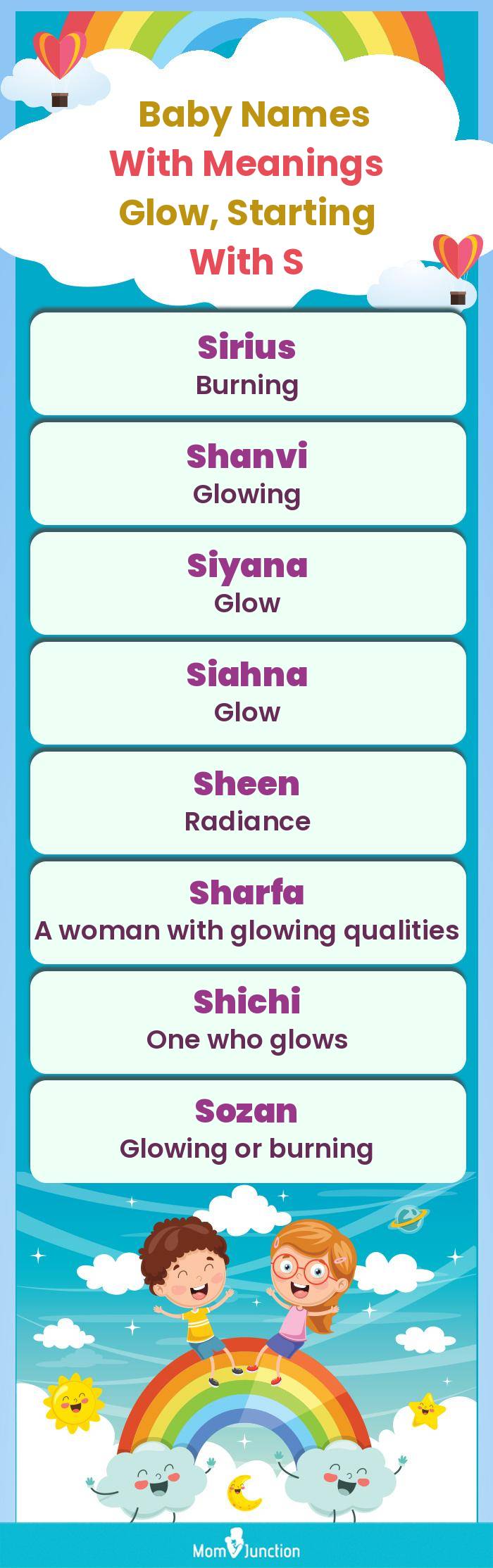  Baby Names with Meanings Glow, Starting With S(infographic)