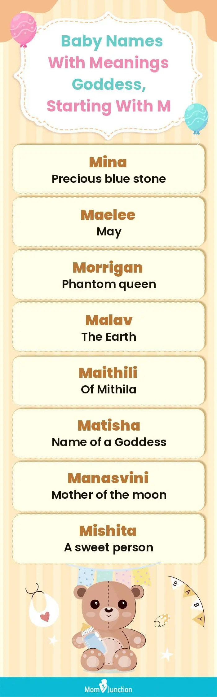  Baby Names with Meanings Goddess, Starting With M(infographic)