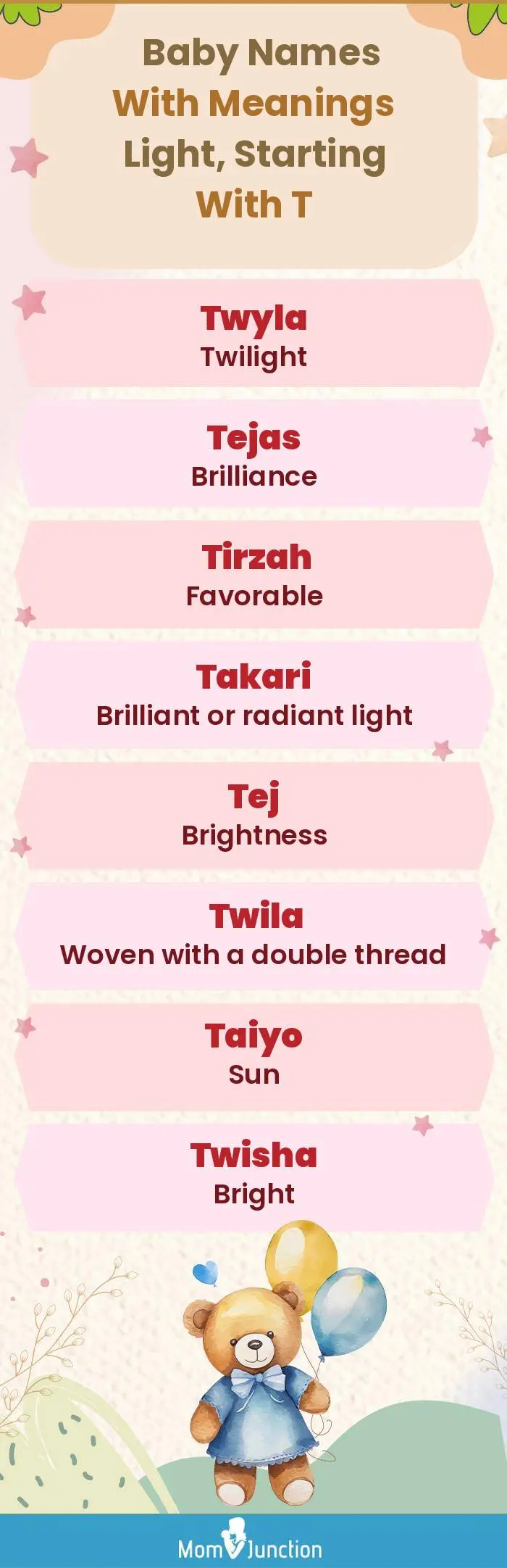  Baby Names with Meanings Light, Starting With T(infographic)